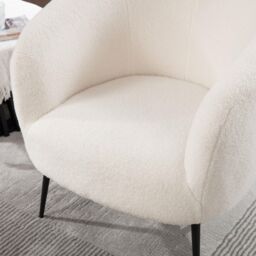 Home Source Cozy Round Back White Faux Fur Accent Chair Plush Seating Modern - thumbnail 5