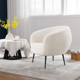 Home Source Cozy Round Back White Faux Fur Accent Chair Plush Seating Modern - thumbnail 2