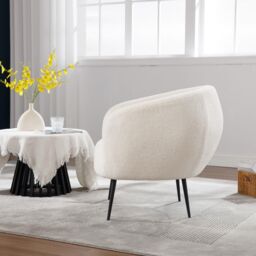Home Source Cozy Round Back White Faux Fur Accent Chair Plush Seating Modern - thumbnail 4