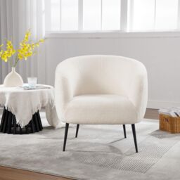 Home Source Cozy Round Back White Faux Fur Accent Chair Plush Seating Modern - thumbnail 3