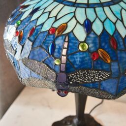 Loops Tiffany Glass Table Lamp Light Dark Bronze Base & Blue Dragonfly Shade i00192 in Clear - thumbnail 4