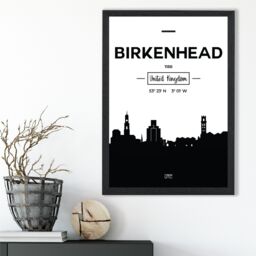 ARTZE Birkenhead Black & White City Skyline Framed Print SIZE: A2 with Black Frame - Size: A4 - thumbnail 2