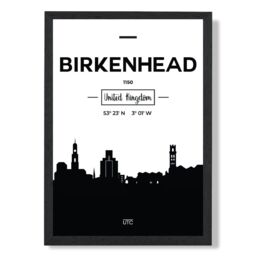 ARTZE Birkenhead Black & White City Skyline Framed Print SIZE: A2 with Black Frame - Size: A4 - thumbnail 1