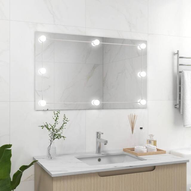 Berkfield Home Wall Frameless Mirror with LED Lights Rectangular Glass in Silver - image 1