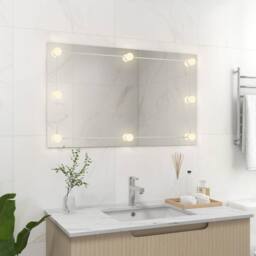 Berkfield Home Wall Frameless Mirror with LED Lights Rectangular Glass in Silver - thumbnail 3