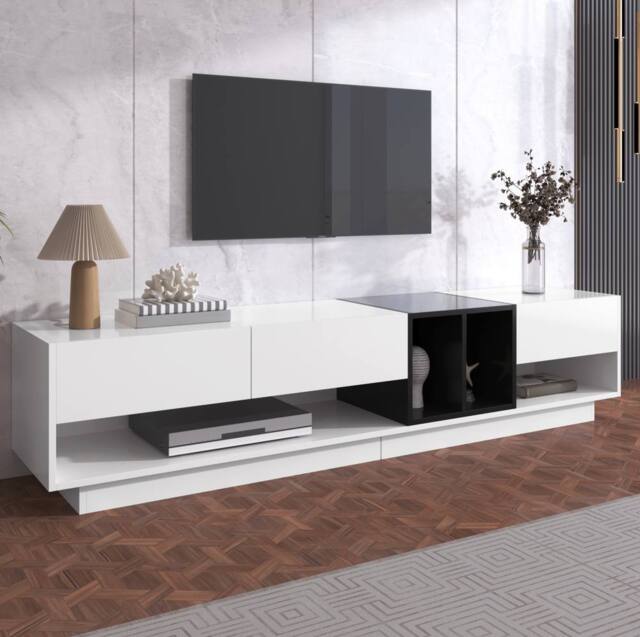 STILVORA TV Cabinet with Drawers & Open Compartments, Black & White - image 1
