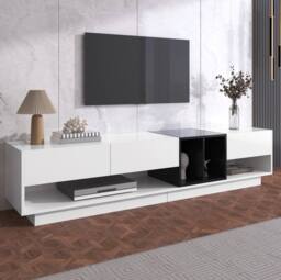 STILVORA TV Cabinet with Drawers & Open Compartments, Black & White - thumbnail 1
