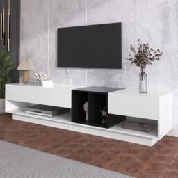 STILVORA TV Cabinet with Drawers & Open Compartments, Black & White - thumbnail 3