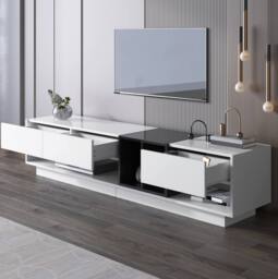 STILVORA TV Cabinet with Drawers & Open Compartments, Black & White - thumbnail 7