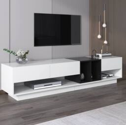 STILVORA TV Cabinet with Drawers & Open Compartments, Black & White - thumbnail 8