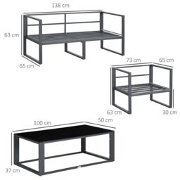 OUTSUNNY 4 Pieces Garden Sectional Sofa Table Furniture Set Aluminium in Grey - thumbnail 3