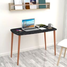 EONLION 105cm Solid Wood Desk - Scandi Legs Home Office Computer Table in Black - thumbnail 7