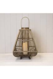 KDMD Medium Bamboo Lantern with LED Candle in Light Brown - thumbnail 1