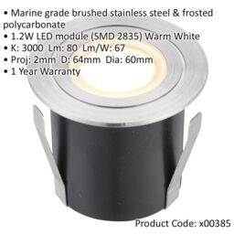 Loops Recessed IP67 Guide Light - 1.2W Warm White LED - Marine Grade Stainless Steel in Metallics - thumbnail 2