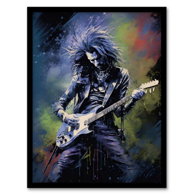 Artery8 Wall Art Print Gothic Metal Guitar Virtuoso Colourful Artwork Musician Playing Music Solo Art Framed - Size: A4 - image 1