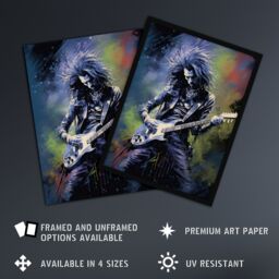 Artery8 Wall Art Print Gothic Metal Guitar Virtuoso Colourful Artwork Musician Playing Music Solo Art Framed - Size: A4 - thumbnail 2
