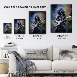 Artery8 Wall Art Print Gothic Metal Guitar Virtuoso Colourful Artwork Musician Playing Music Solo Art Framed - Size: A4 - thumbnail 3