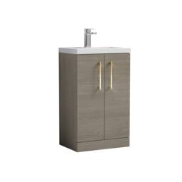Balterley Bathroom Vanity Basin Unit, Brushed Brass Handles, 500mm, Mid Oak in Brown