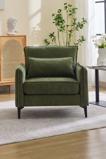 Living and Home Linen Single Sofa Armchair with Pillow in Green - image 1
