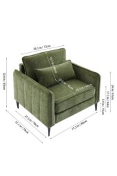 Living and Home Linen Single Sofa Armchair with Pillow in Green - thumbnail 2
