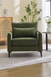 Living and Home Linen Single Sofa Armchair with Pillow in Green
