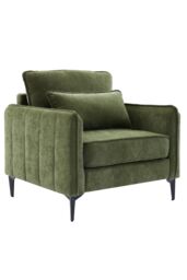 Living and Home Linen Single Sofa Armchair with Pillow in Green - thumbnail 4