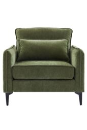 Living and Home Linen Single Sofa Armchair with Pillow in Green - thumbnail 3