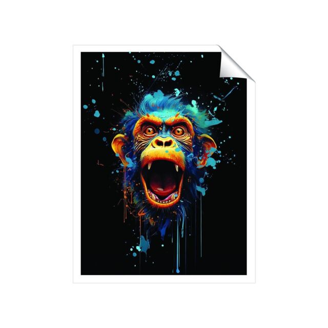 "Warren Reed - Designer Crazy Monkey face Splashart Unframed Art Print - Size: W24"" x H36""" - image 1