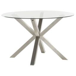 Wyld and Coco 120cm Round Outdoor Dining Table Clear Tempered Glass Top Silver - thumbnail 4