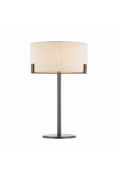 Netlighting Hayfield Table Lamp Brushed Bronze Effect Plate & Natural Linen 1 Light IP20 E27 in Brown - thumbnail 1