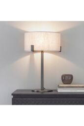 Netlighting Hayfield Table Lamp Brushed Bronze Effect Plate & Natural Linen 1 Light IP20 E27 in Brown - thumbnail 2