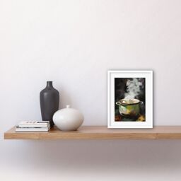 "Artery8 Wall Art Print Steam Rising from a Simmering Vegetable Soup Pot Artwork Framed 9X7 Inch in White - Size: W7"" x H9""" - thumbnail 2
