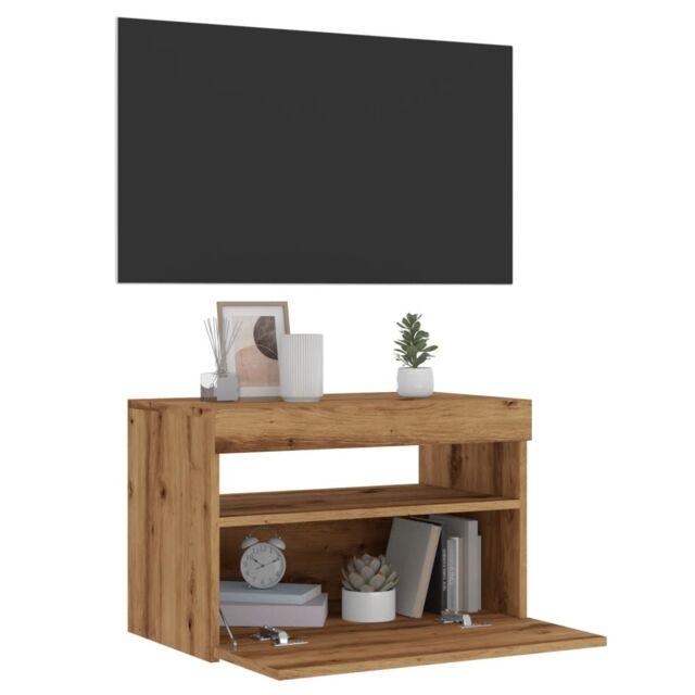 Berkfield Home TV Cabinet with LED Lights Artisan Oak 60x35x40 cm Engineered Wood in Brown - Size: 60 x 35 x 40 cm - image 1