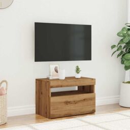 Berkfield Home TV Cabinet with LED Lights Artisan Oak 60x35x40 cm Engineered Wood in Brown - Size: 60 x 35 x 40 cm - thumbnail 4