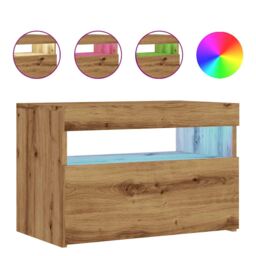 Berkfield Home TV Cabinet with LED Lights Artisan Oak 60x35x40 cm Engineered Wood in Brown - Size: 60 x 35 x 40 cm - thumbnail 2