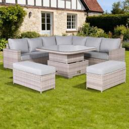 DS Living Large Equal Corner Rattan Dining Set with Rising Table in Grey - thumbnail 2