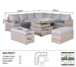 DS Living Large Equal Corner Rattan Dining Set with Rising Table in Grey - thumbnail 7