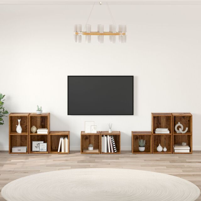 Berkfield Home TV Cabinet Set with Shelf with Storage 8 pcs Old Wood Engineered Wood in Brown - image 1