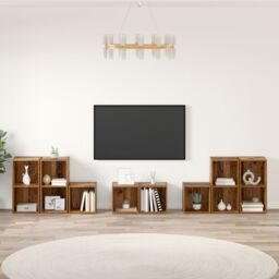 Berkfield Home TV Cabinet Set with Shelf with Storage 8 pcs Old Wood Engineered Wood in Brown - thumbnail 1