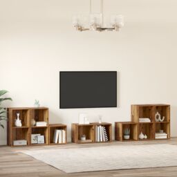Berkfield Home TV Cabinet Set with Shelf with Storage 8 pcs Old Wood Engineered Wood in Brown - thumbnail 4