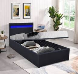 Comfy Living Ltd Faux Leather Modern Gas Lift Ottoman Bed Frame With LED in Black - Size: Single - thumbnail 2