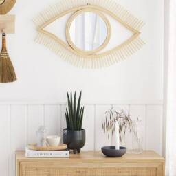 Wyld and Coco Eye-Shape Wall Mirror 48 x 79 cm Light Brown Bamboo Frame