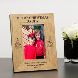 Uniqueful Personalised Merry Christmas Wood Picture Frame 6x4 for Dad Christmas in Brown