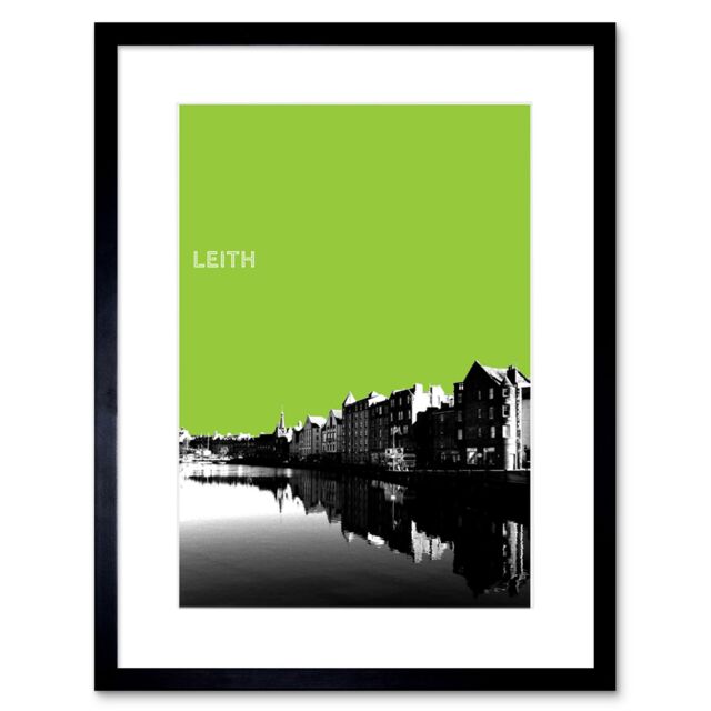 "Artery8 Wall Art Print Leith Shore Edinburgh Scotland Scottish Landmark Green Framed Art in Black - Size: W7"" x H9""" - image 1