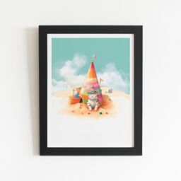 "Warren Reed - Designer Cat On A Beach Holiday Framed Art Print in Black - Size: W16"" x H24""" - thumbnail 2