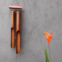 KDMD Rustic Bamboo Windchime - Natural Finish, 4 Big Tubes for Calm in Brown