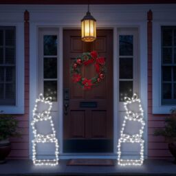 mysmartbuy Indoor Outdoor Pre-Lit Christmas Present Stack Light Decoration with 190 LEDs, 5m Lead, Ground Stakes & Timer - H73 x W26 x D11cm in White - thumbnail 1