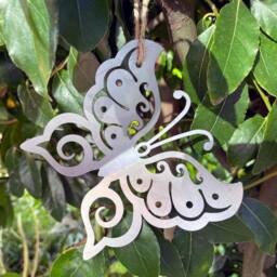Poppyforge Hanging 3D Folded Wings Butterfly Garden Art - W15 x H13 cm in Silver
