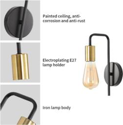 Goeco 2 Pack Vintage Wall Light, Industrial Wall Light, E27 Retro Wall Light in True Black - thumbnail 7