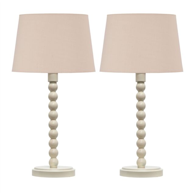 First Choice Lighting Set of 2 Bobbin - Ivory Lamps with Natural Cotton Shades in White - image 1